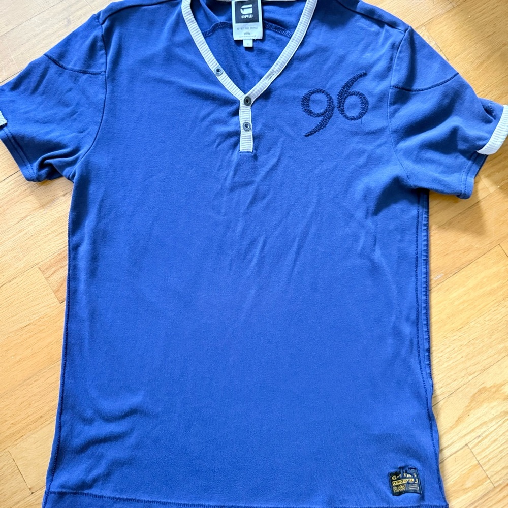 G-Star Blue V-Neck Tee with Gray Accents